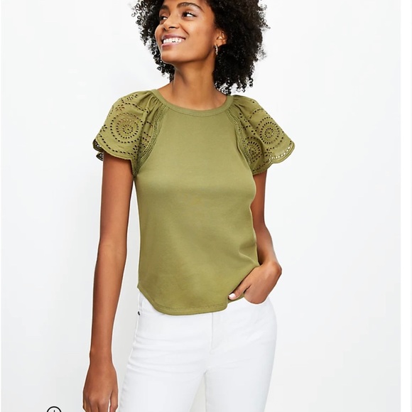 LOFT Eyelet Flutter Sleeve Top - Picture 5 of 5